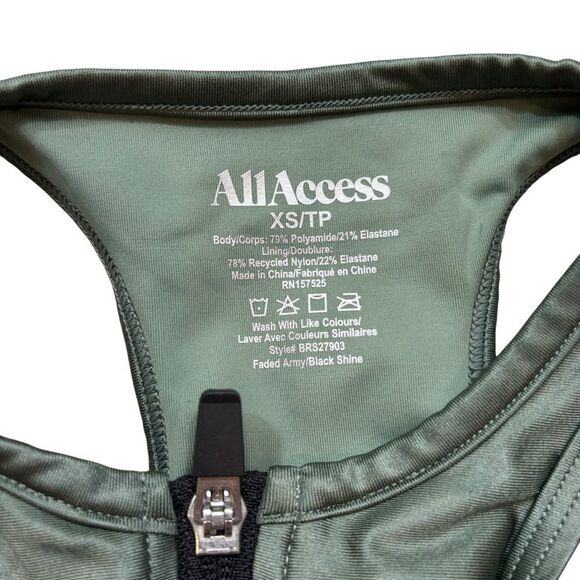 Ladies All Access Shimmer Zipper Front Sports Bra Green Size XS - Picture 2 of 9